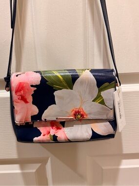 Ted Baker Navy Floral Crossbody‎ Mini Bag Adjustable Strap Pink & White Flowers